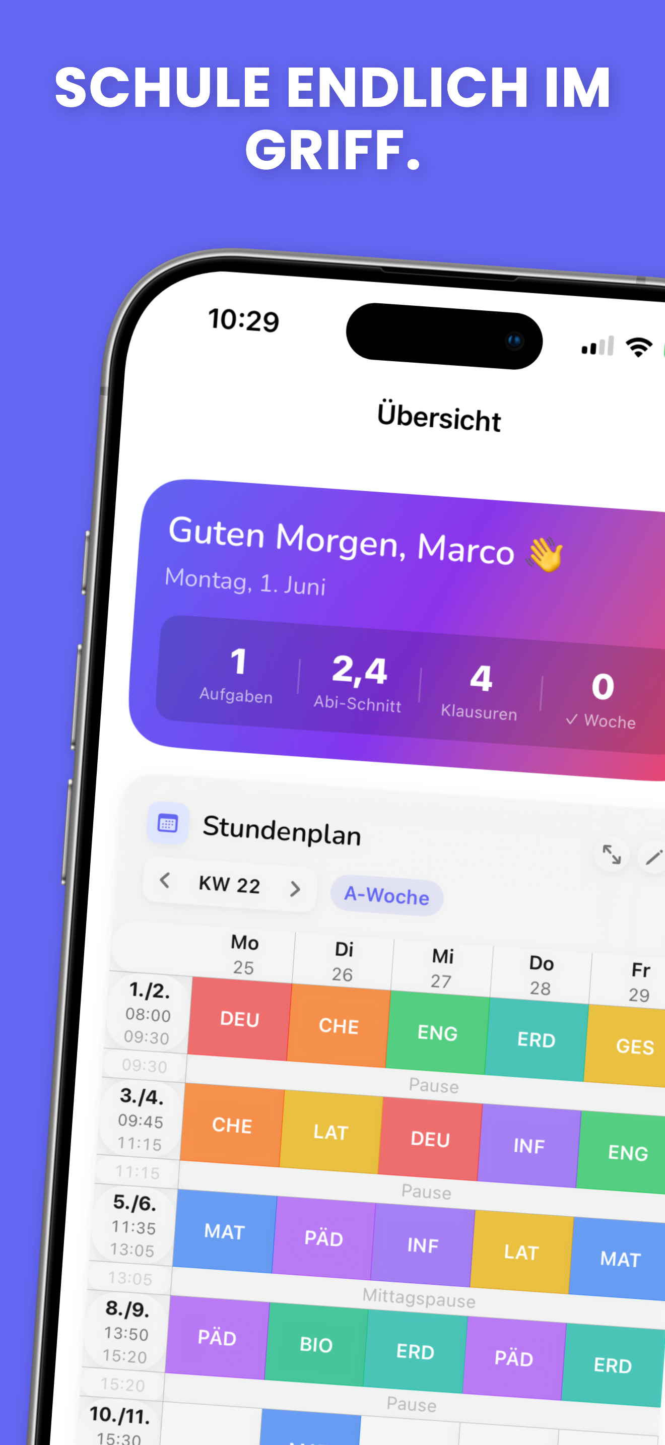 Schulplaner Pro – Stundenplan Ansicht