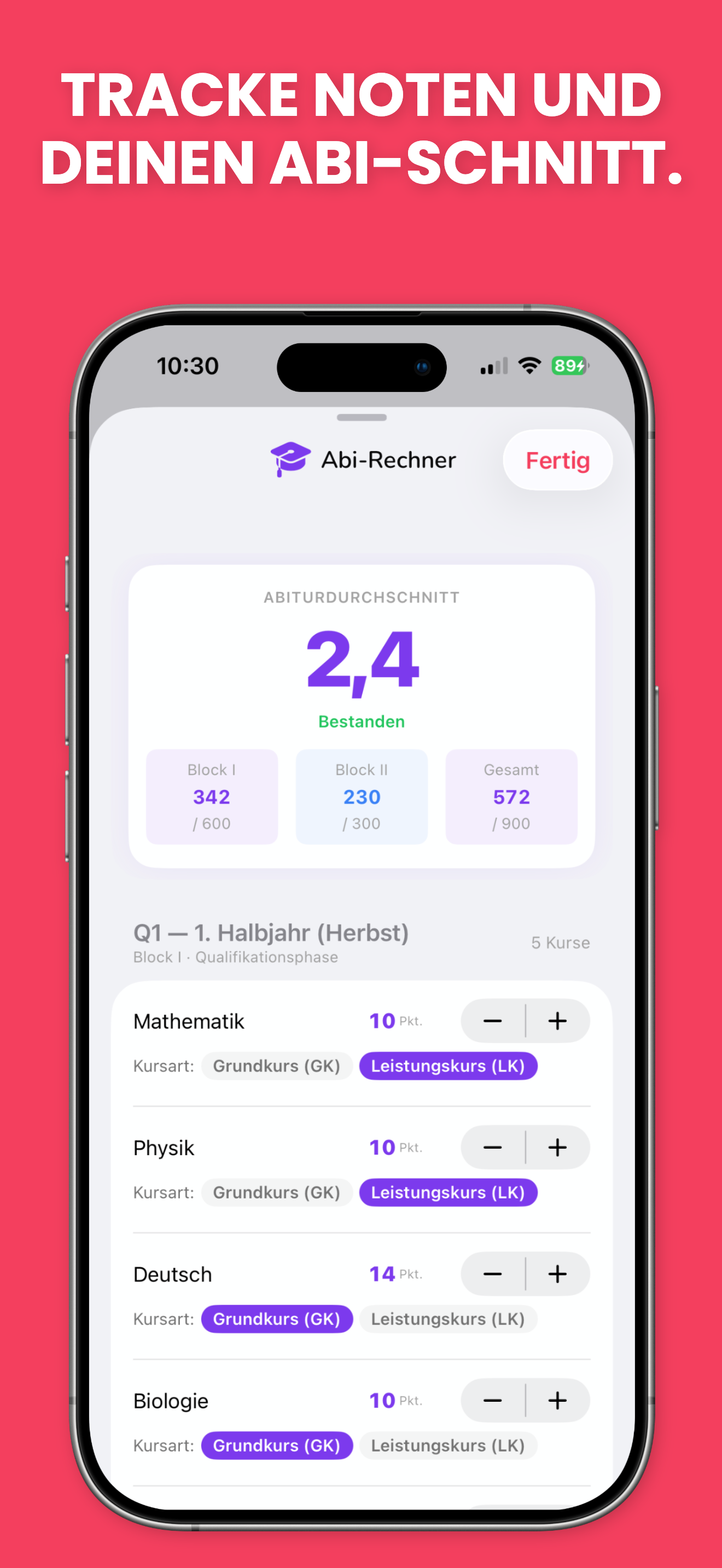 Notenrechner in Schulplaner Pro